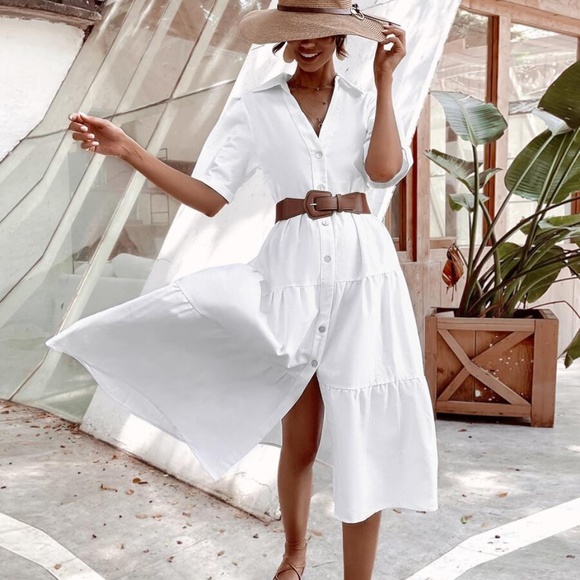 BellanBlue Dresses & Skirts - Boho White Button up Ruffle Short Sleeve Dress